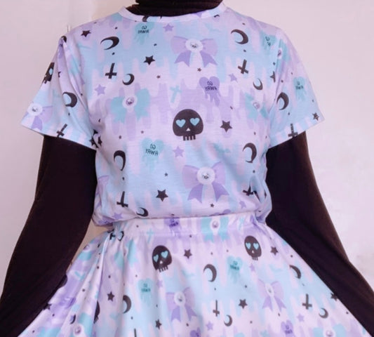  girl dressed  in Yami Kawaii Blue Skull t-shirt 
