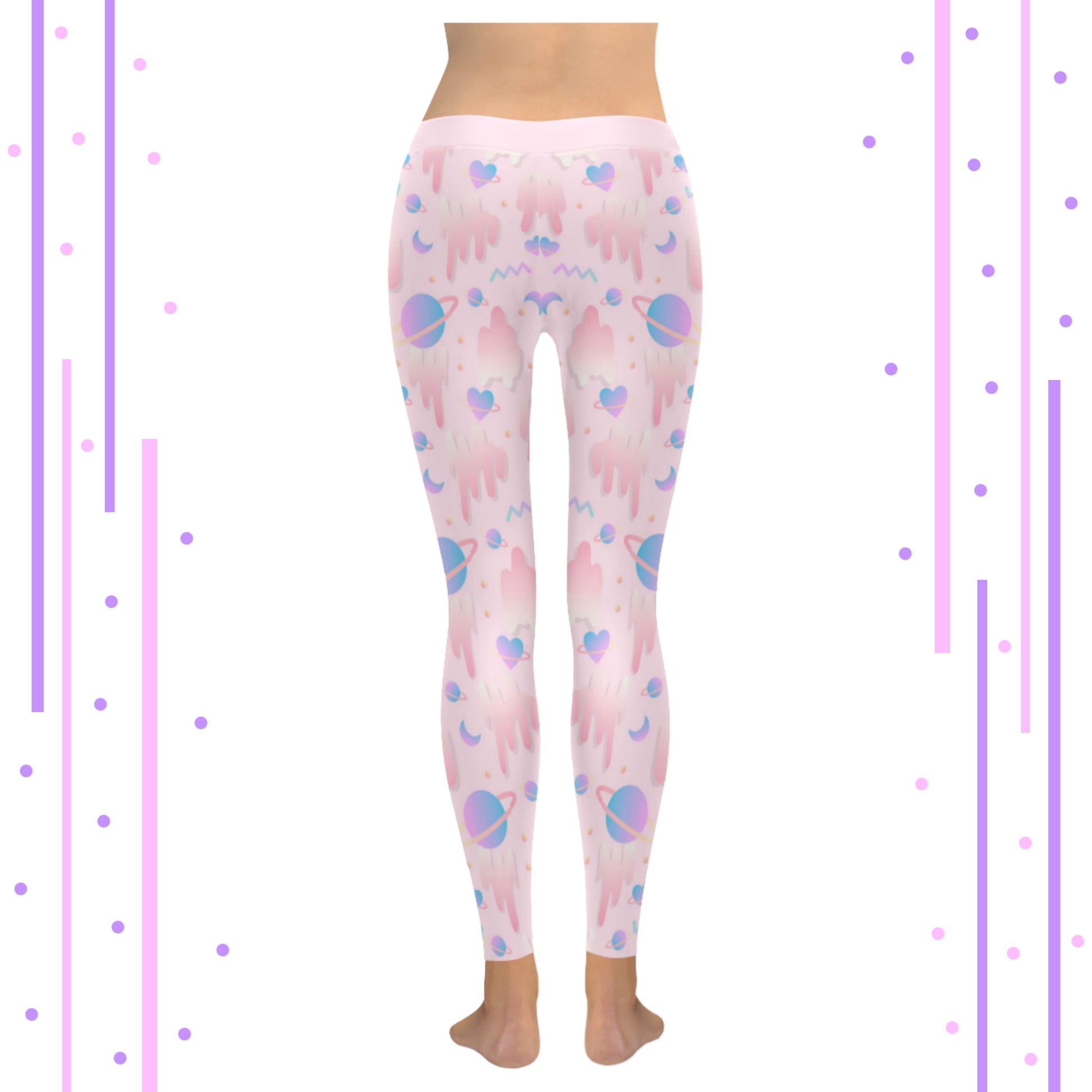 Yami kawaii Pastel Goth Pink Space Leggings displayed on a clean background.
