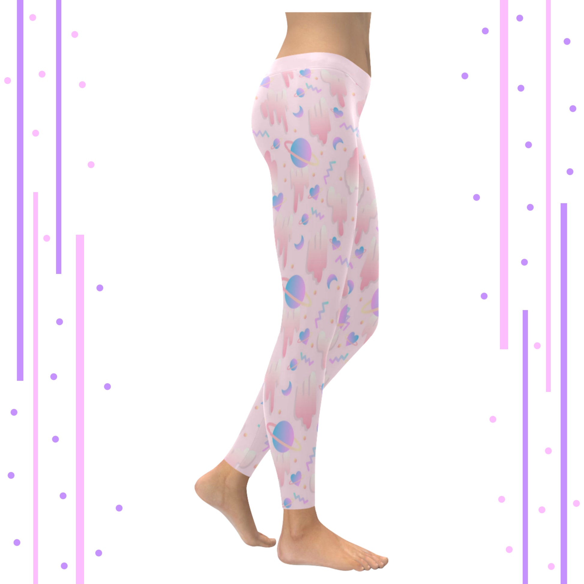 Yami kawaii Pastel Goth Pink Space Leggings displayed on a clean background.
