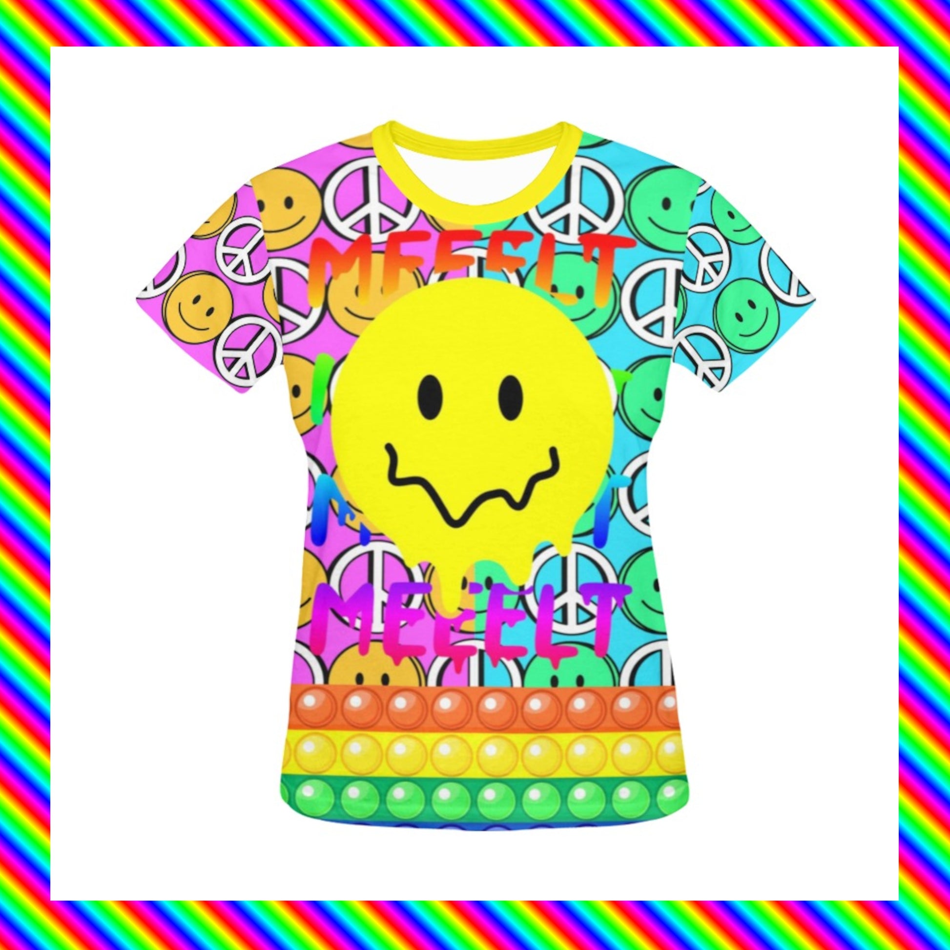 Harajuku Kidcore rainbowcore smile t-shirt displayed on clean white background