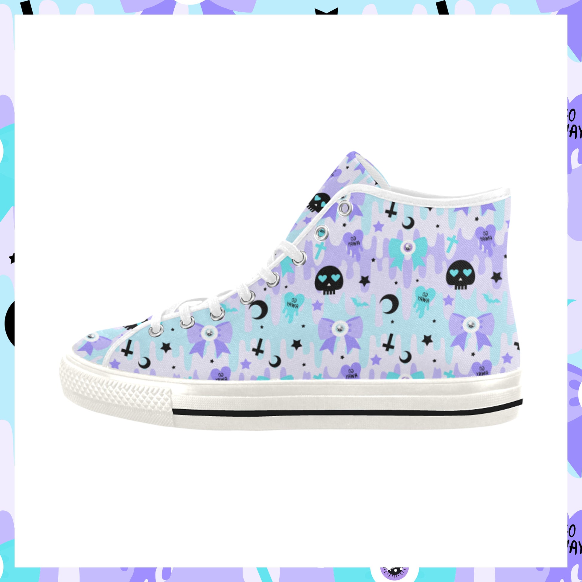 Cute Yami Kawaii Skull Sneakers on a white background