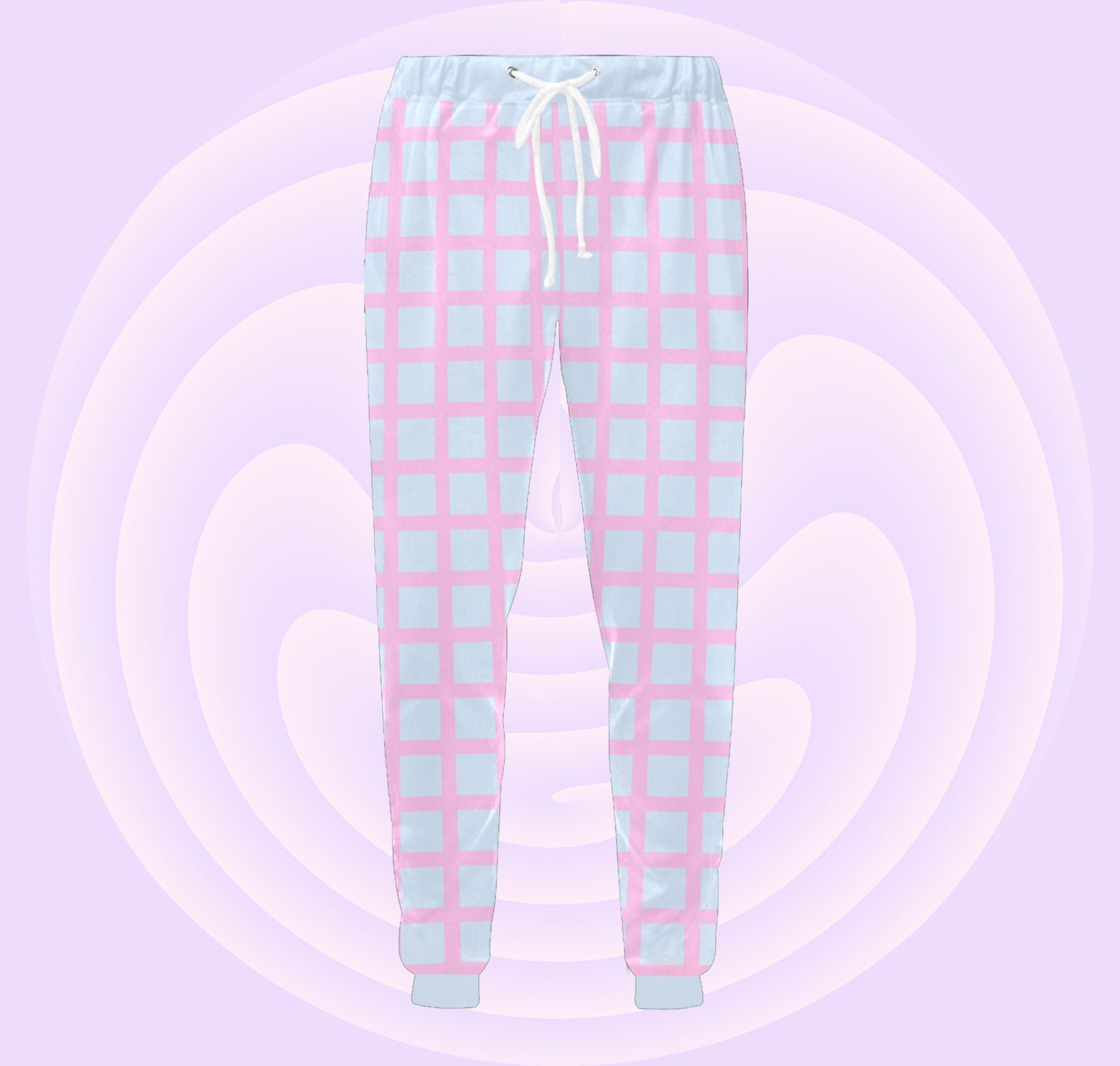 Yume Kawaii Checkered  Pastel Unisex Jogger Pants displayed on pastel background.