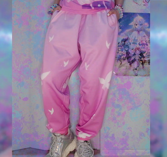 model wearing cute Yume Kawaii Fairy Kei Butterfly Unisex Joggers pants