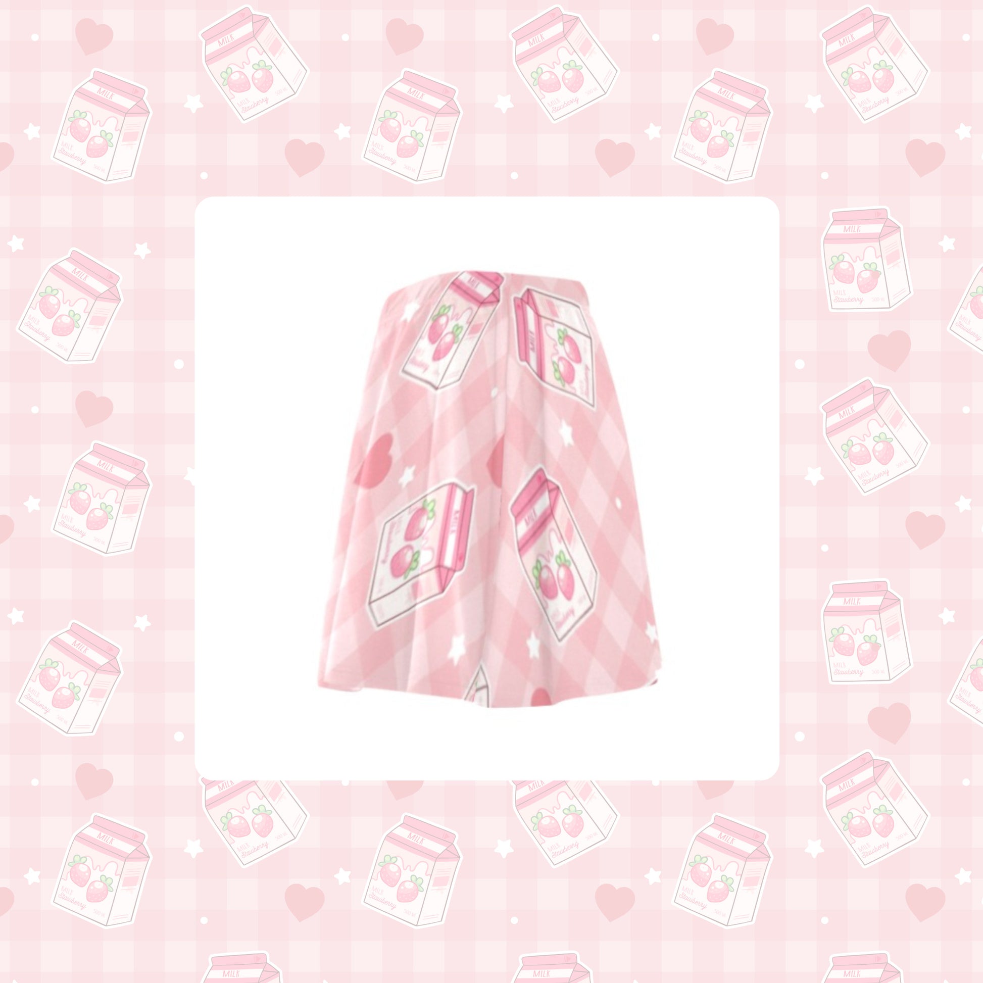 Yume kawaii Fairy Kei Pastel pink strawberry skirt displayed on white background