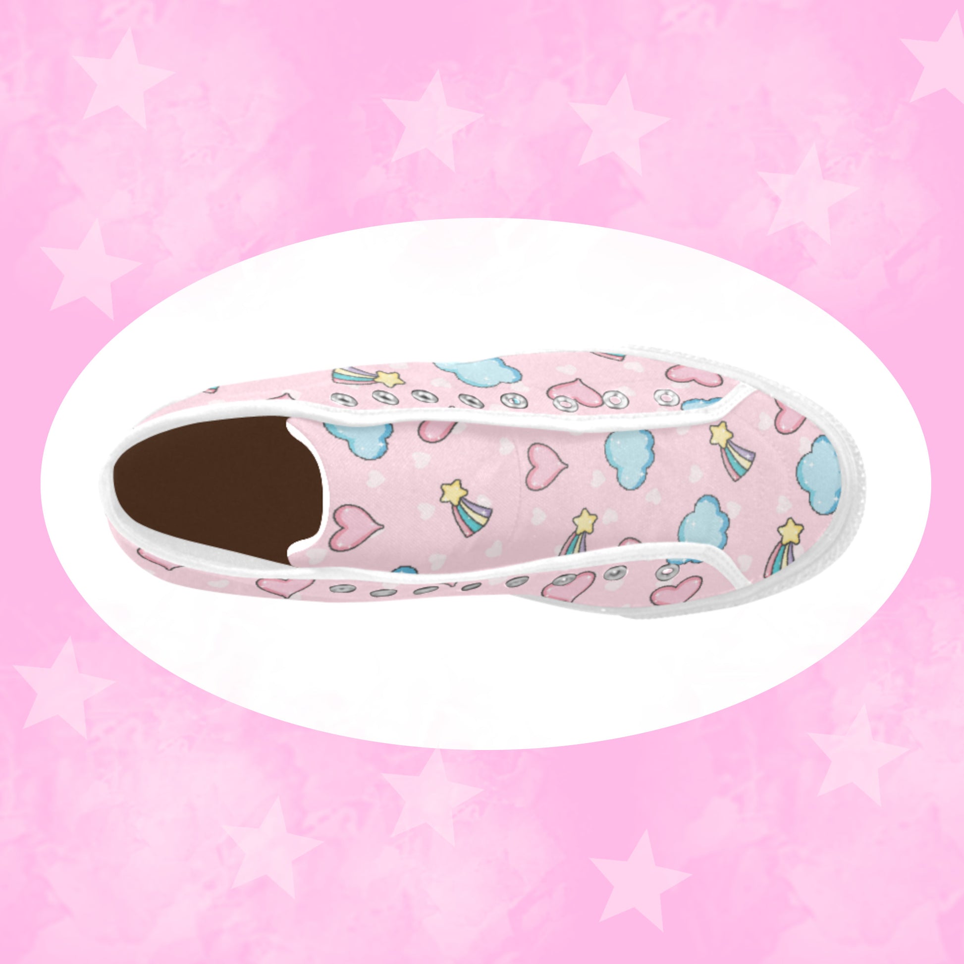 Close-up of cute pastel-colored shoes with decorative elements, displayed on a white  background