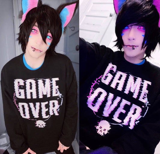 Model wearing Yume Kawaii Game Over Black Harajuka Gaming Sweatshirt