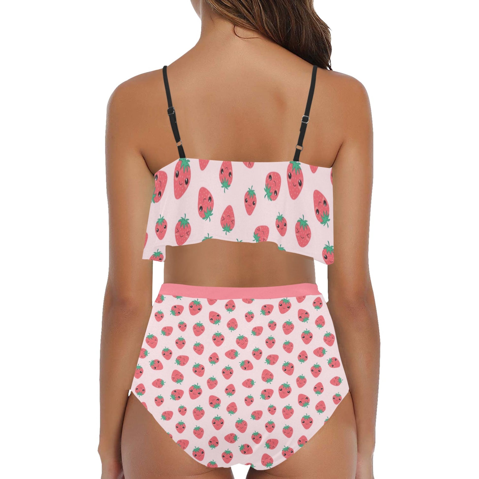 Yume Kawaii Strawberry High Waisted Flounce Bikini Set displayed on a clean background
