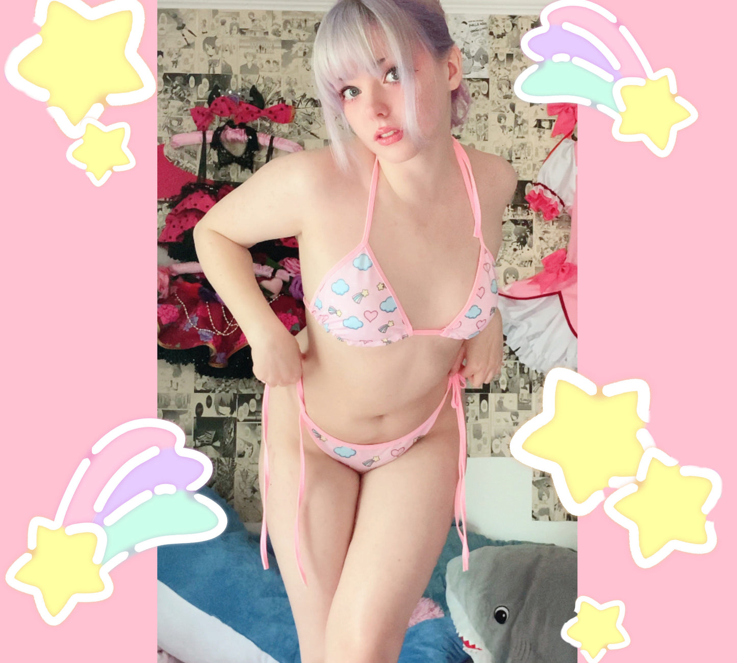 Model wearing Yume Kawaii hearts and cloud Bikini Set
