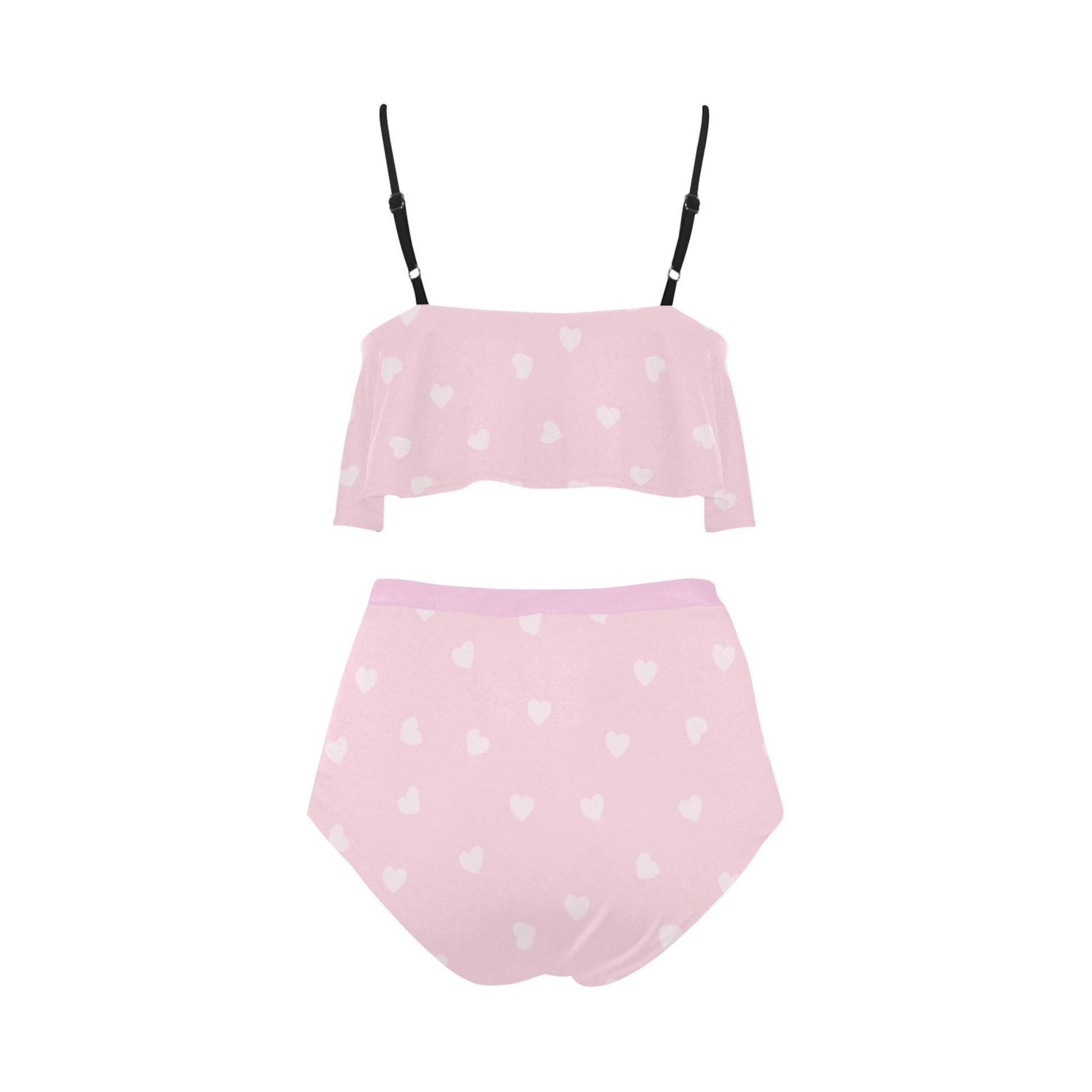 Yume Kawaii pink hearts founce High Waisted Flounce Bikini Set displayed on a white background