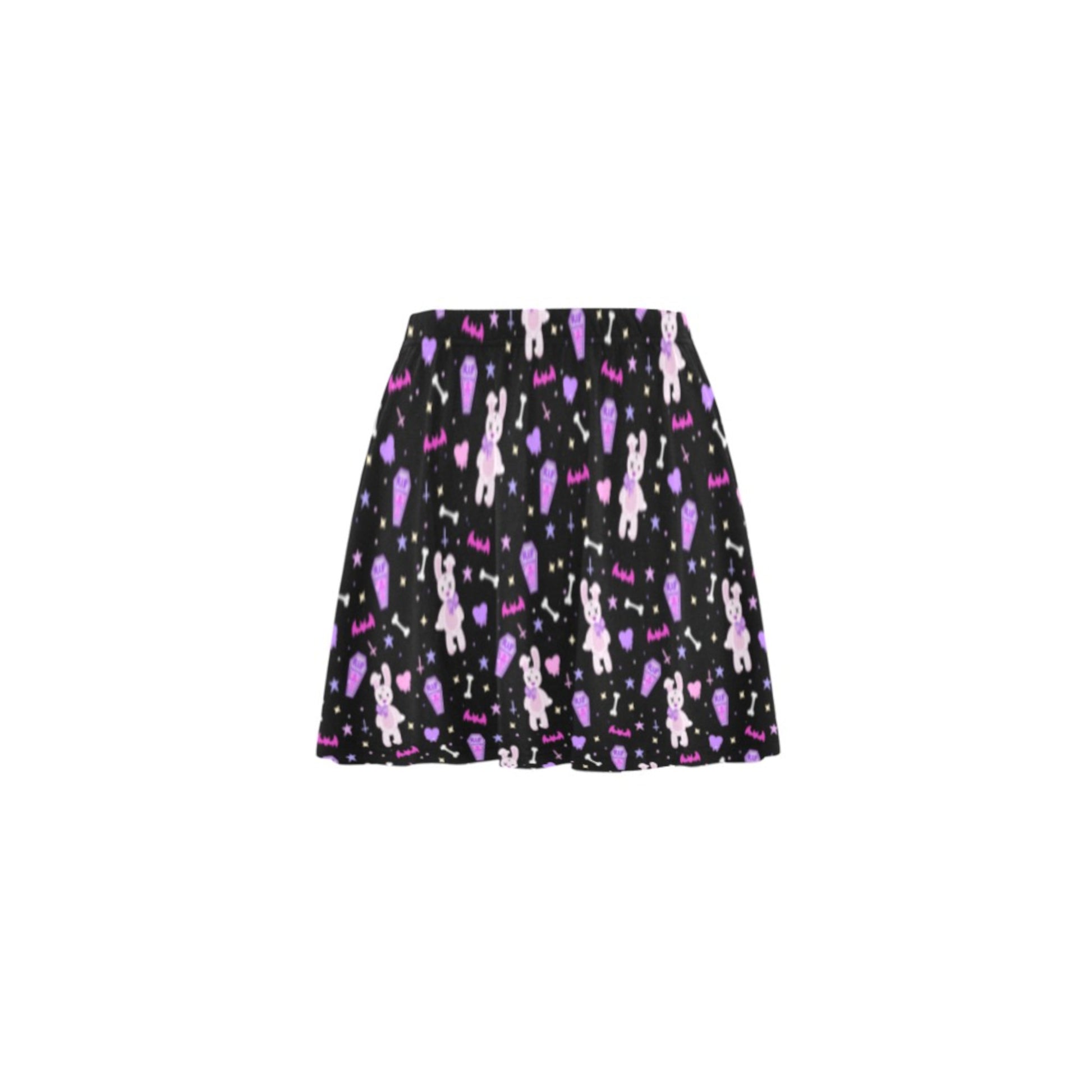 Pastel Goth Yami Kawaii Bunny Skater Skirt displayed on a white background