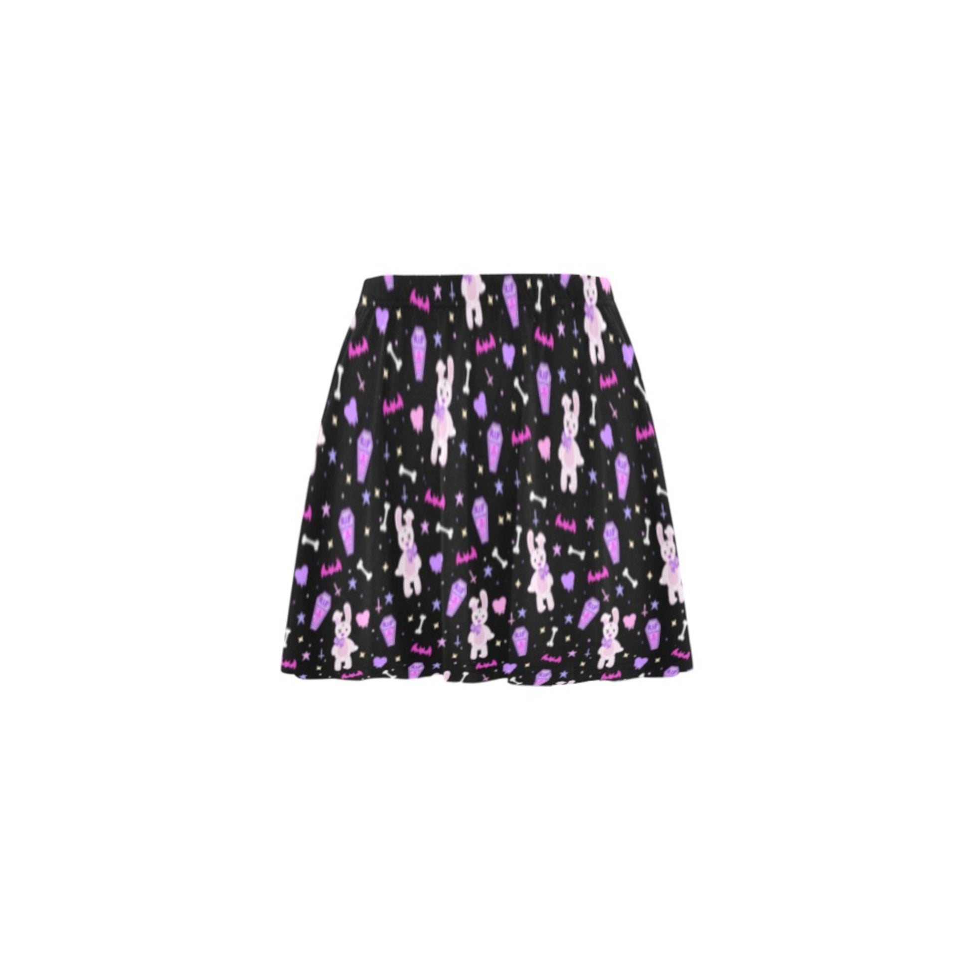 Pastel Goth Yami Kawaii Bunny Skater Skirt displayed on a white background