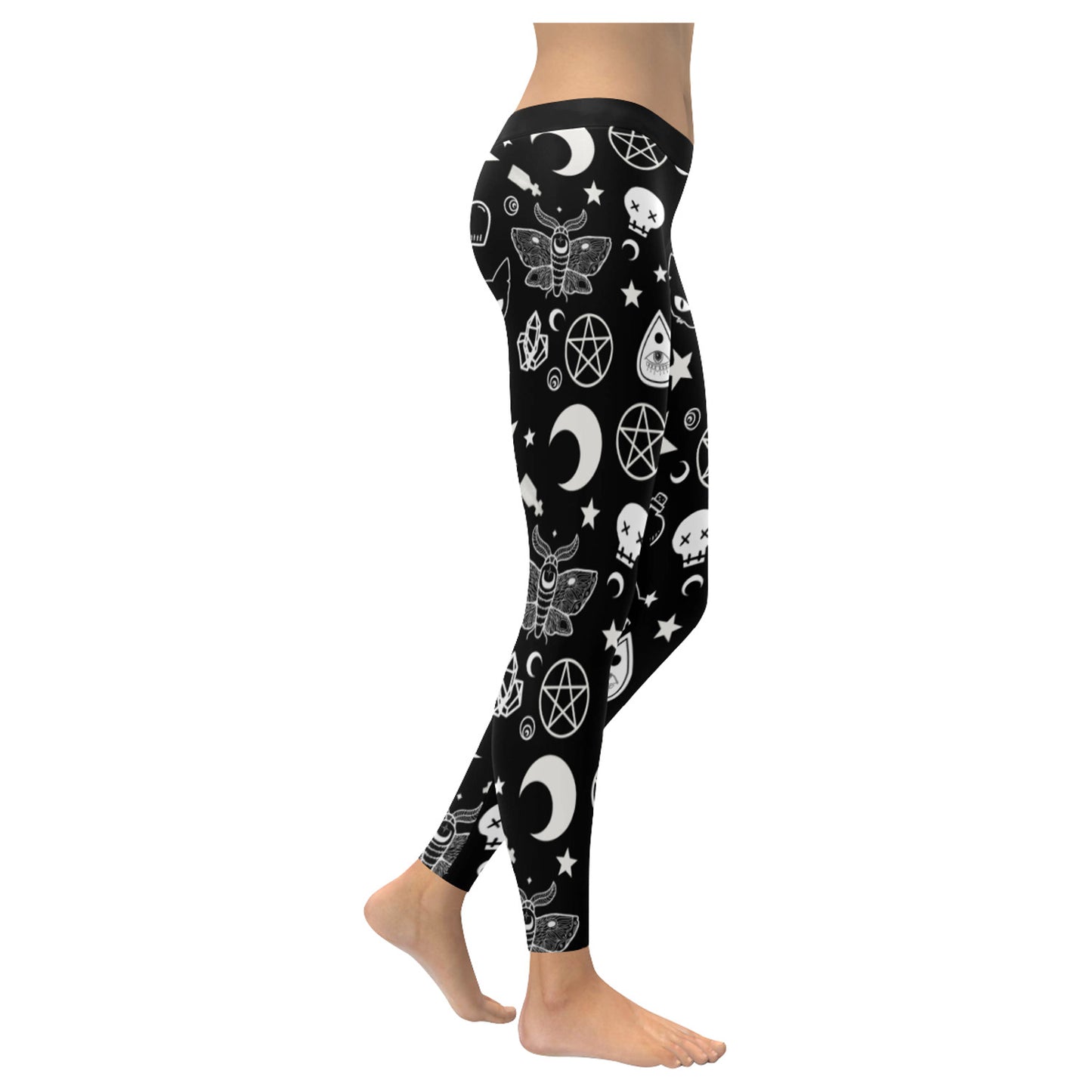 Cute and creepy bat-print leggings for pastel goth, gothic lolita, or Halloween looks displayed on clean white background