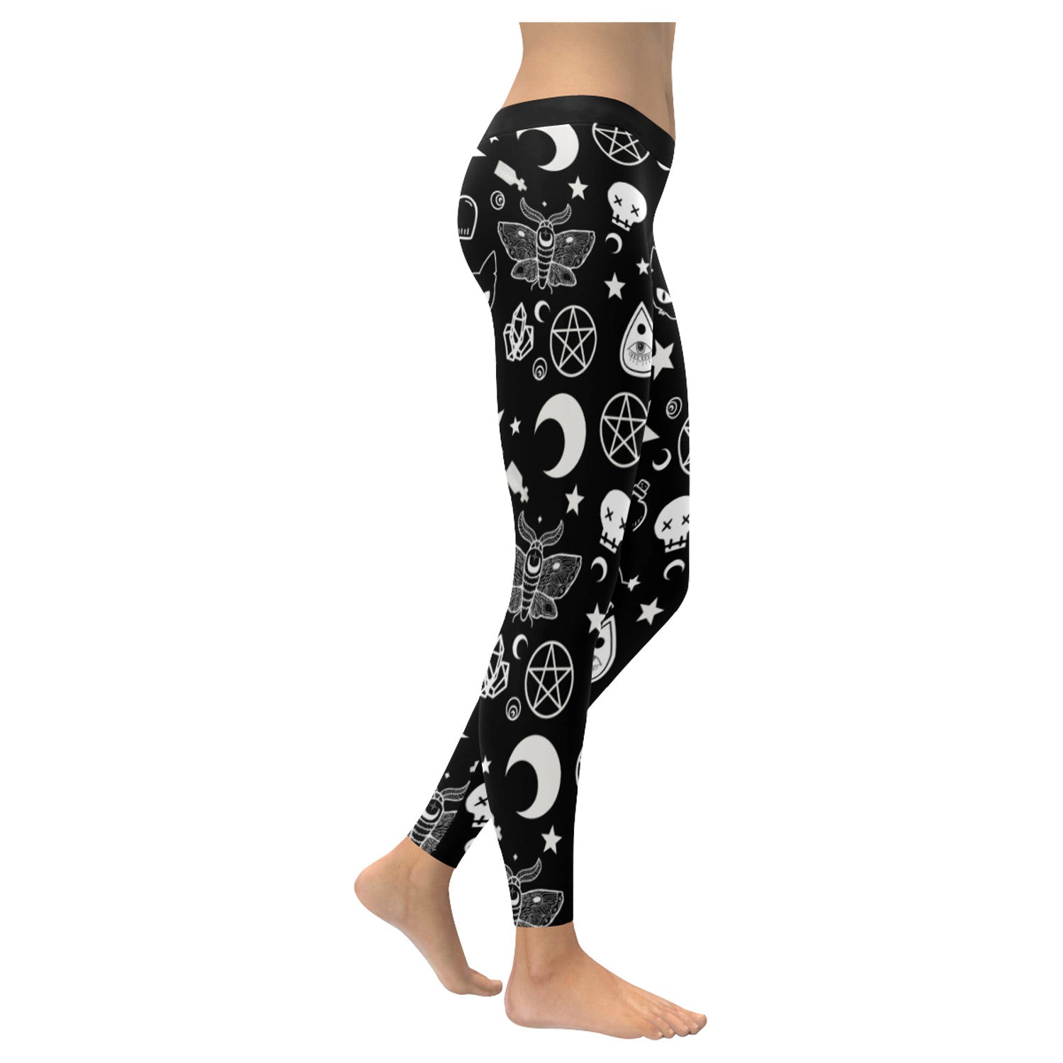 Cute and creepy bat-print leggings for pastel goth, gothic lolita, or Halloween looks displayed on clean white background
