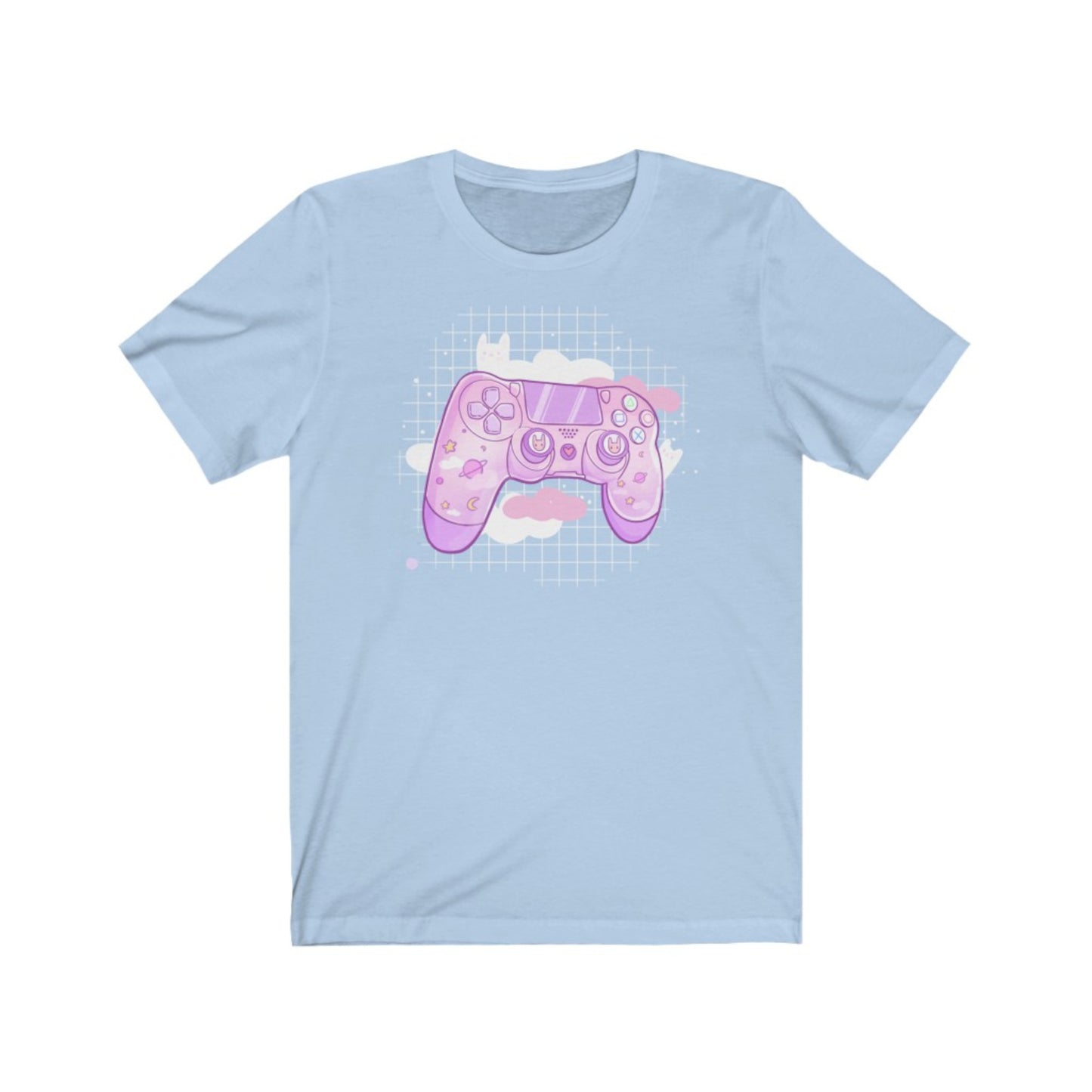 Blue pastel kawaii t-shirt displayed on clean white background.