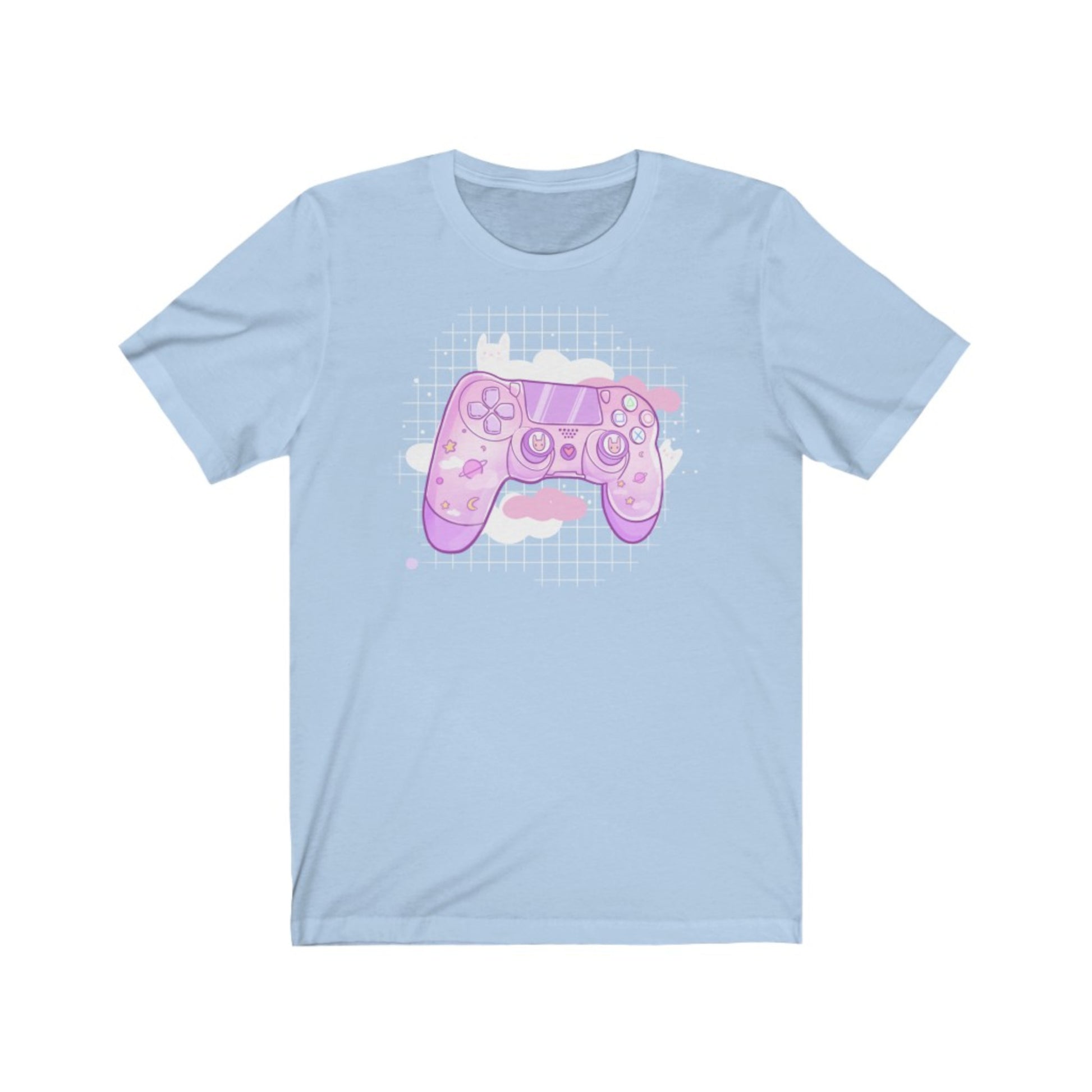 Blue pastel kawaii t-shirt displayed on clean white background.