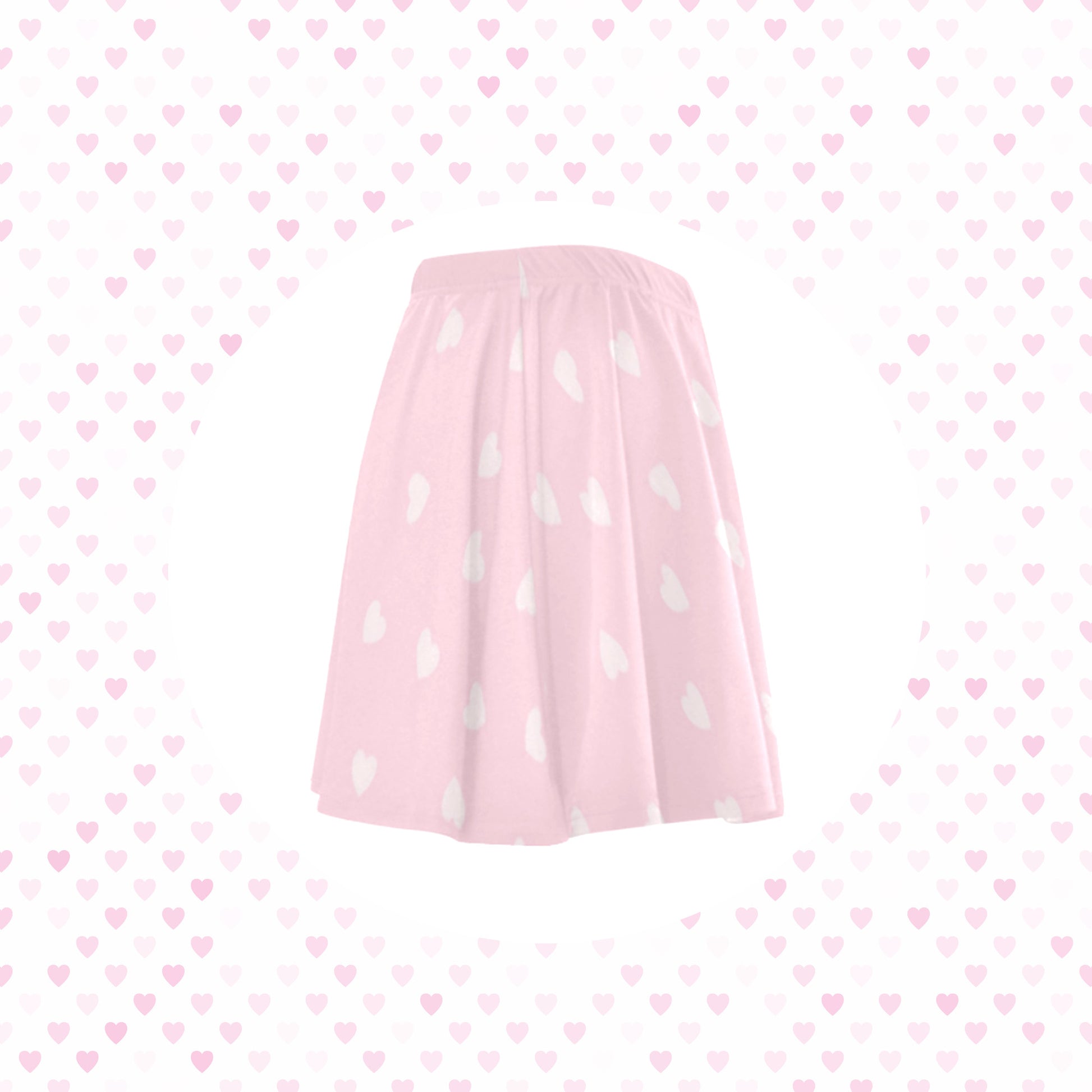 Pink  kawaii skater skirt displayed on love-heart background