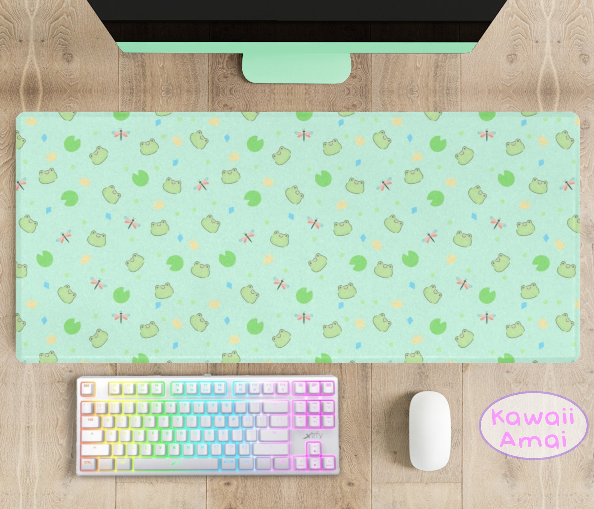 Cute and colorful desk mat perfect for kawaii-themed workspaces or gaming setups