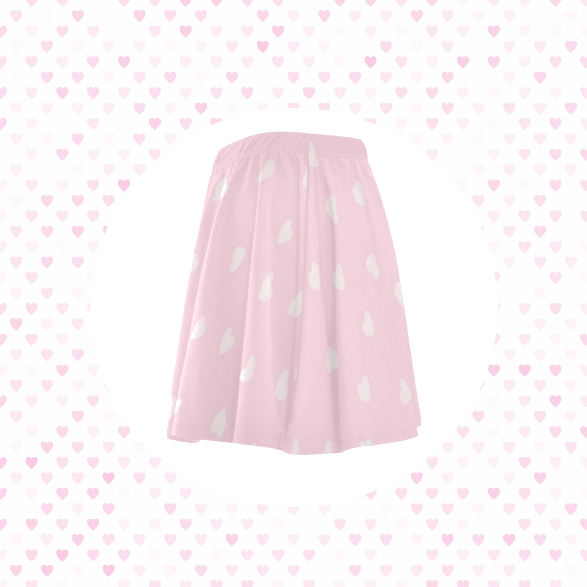 Pink  kawaii skater skirt displayed on love-heart background
