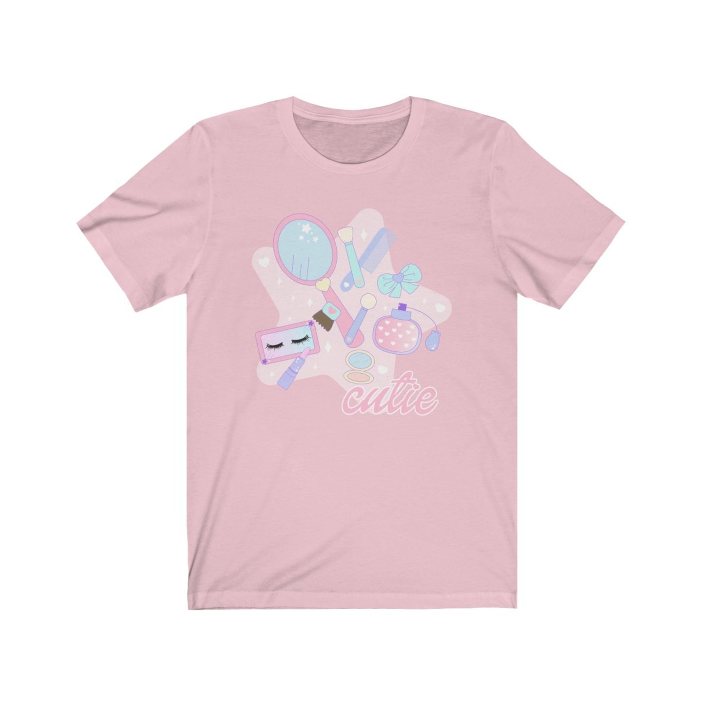 pink pastel kawaii t-shirt displayed on clean white background.