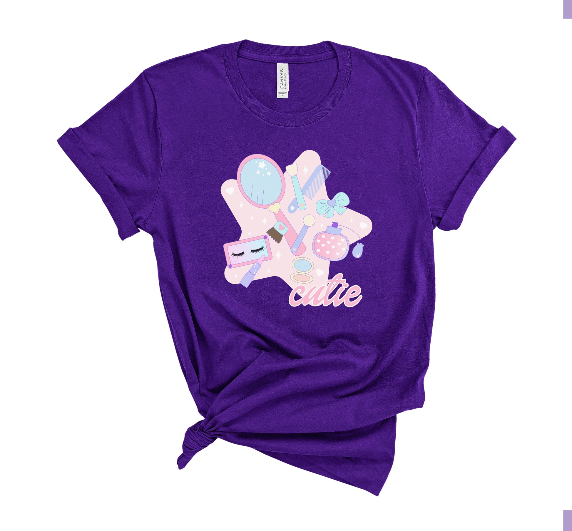 purple  pastel kawaii t-shirt displayed on clean white background.