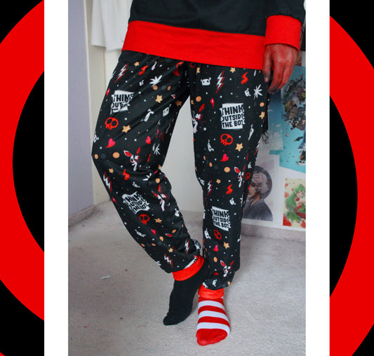 model wearing demon pant Yami Kawaii Black Red joggers