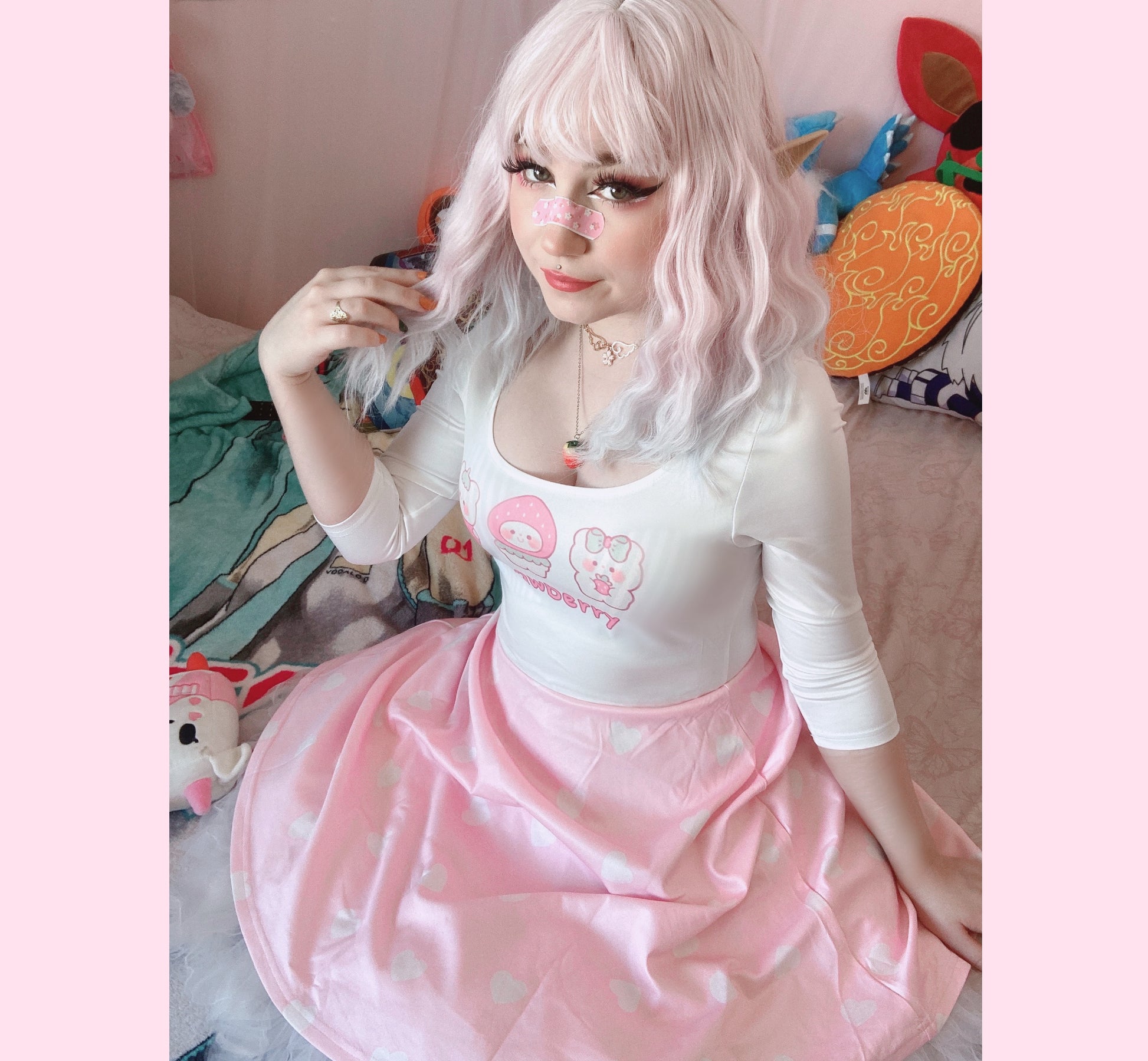 young model wearing a cute strawberry long kawaii dress
