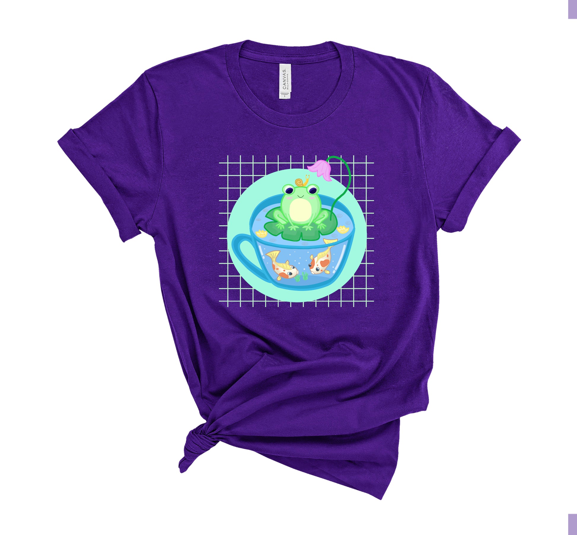 Purple Frog kawaii t-shirt displayed on clean white background.