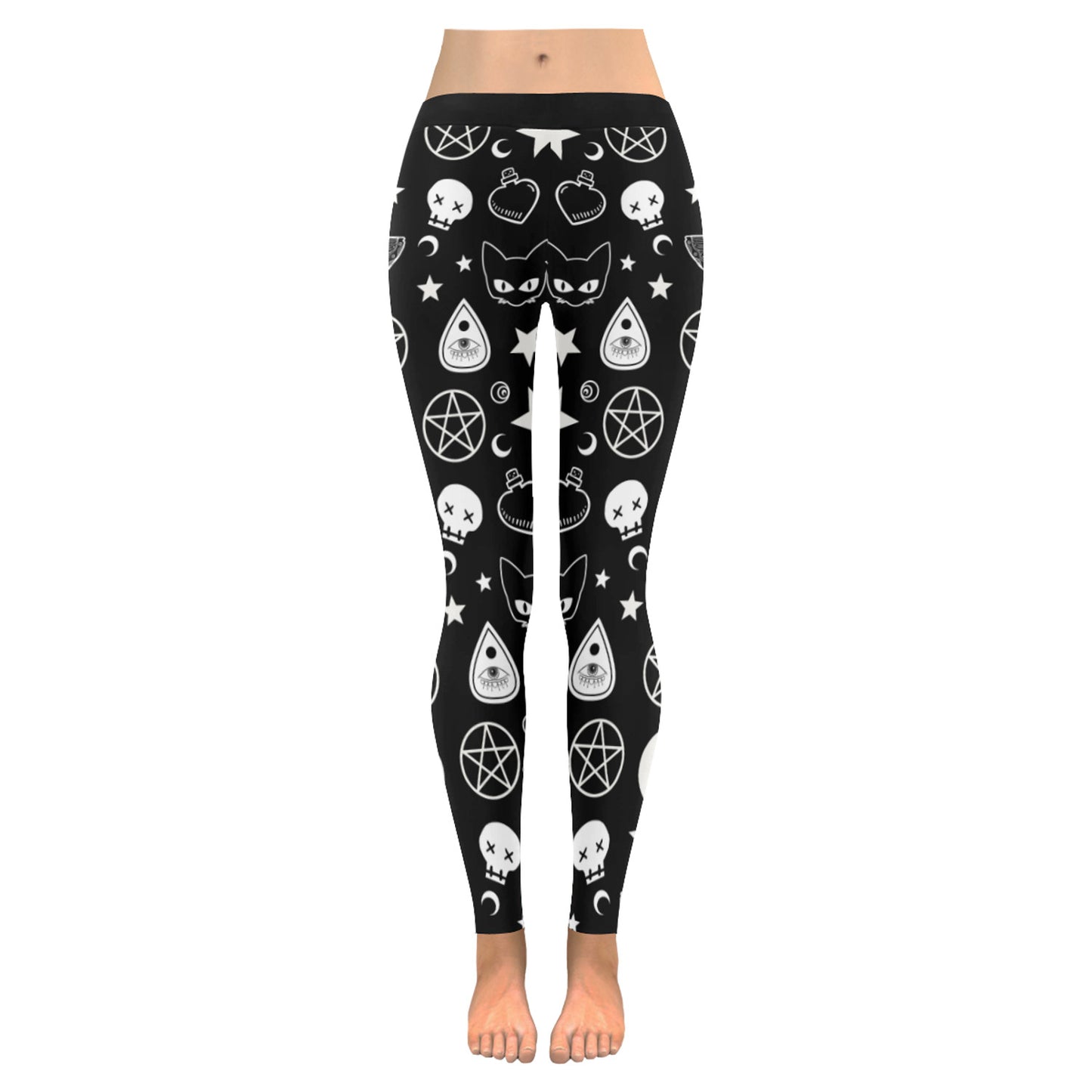 Cute and creepy bat-print leggings for pastel goth, gothic lolita, or Halloween looks displayed on clean white background
