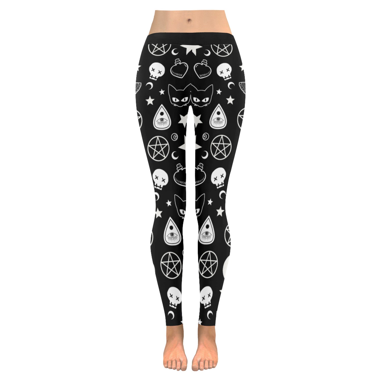 Cute and creepy bat-print leggings for pastel goth, gothic lolita, or Halloween looks displayed on clean white background