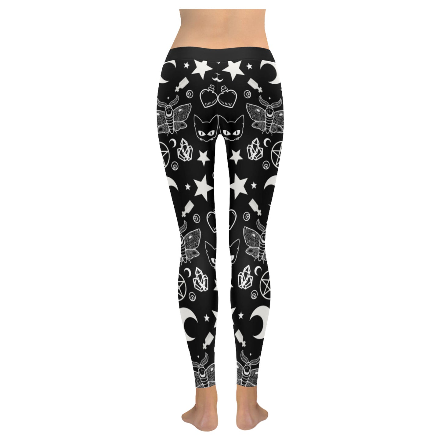 Cute and creepy bat-print leggings for pastel goth, gothic lolita, or Halloween looks displayed on clean white background