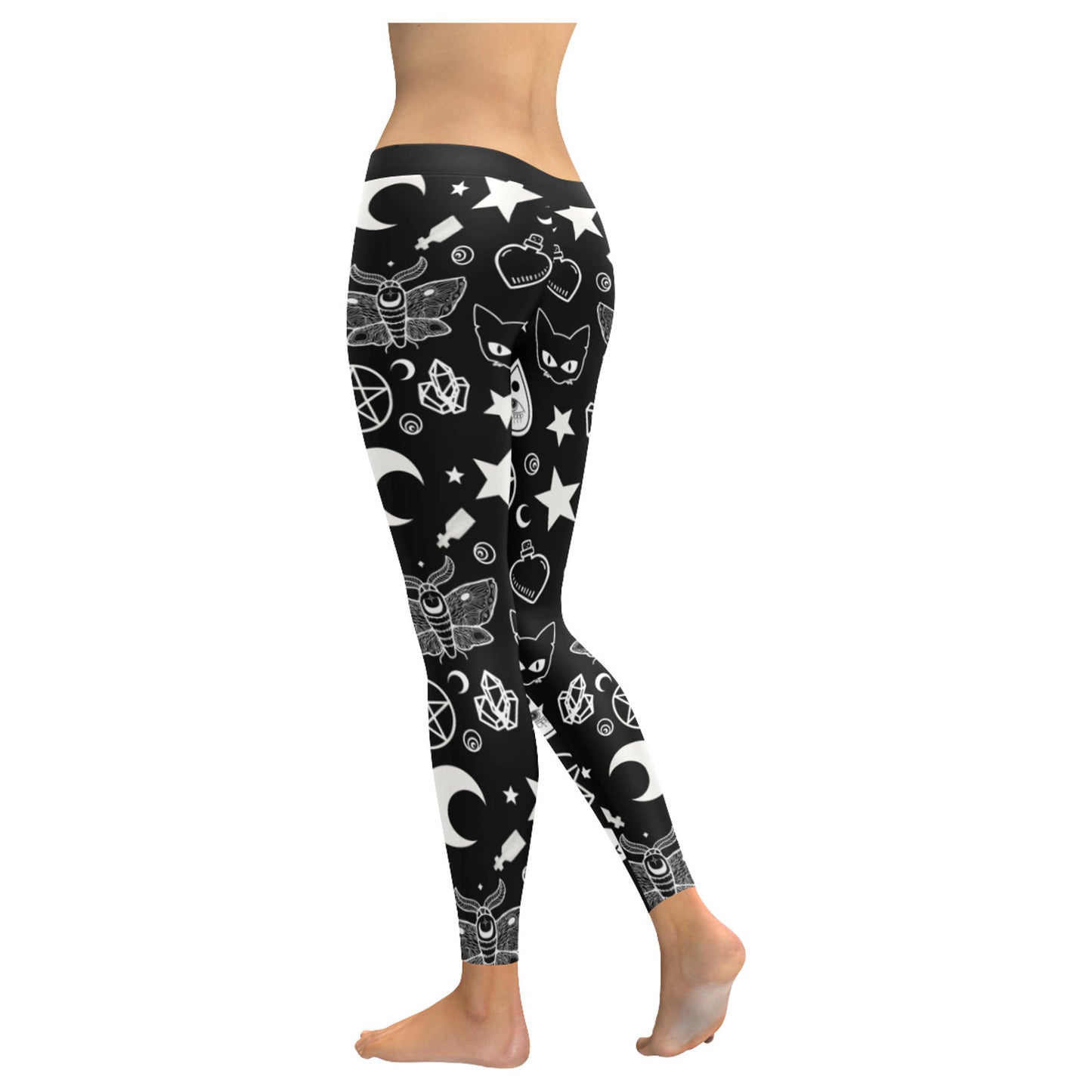 Cute and creepy bat-print leggings for pastel goth, gothic lolita, or Halloween looks displayed on clean white background