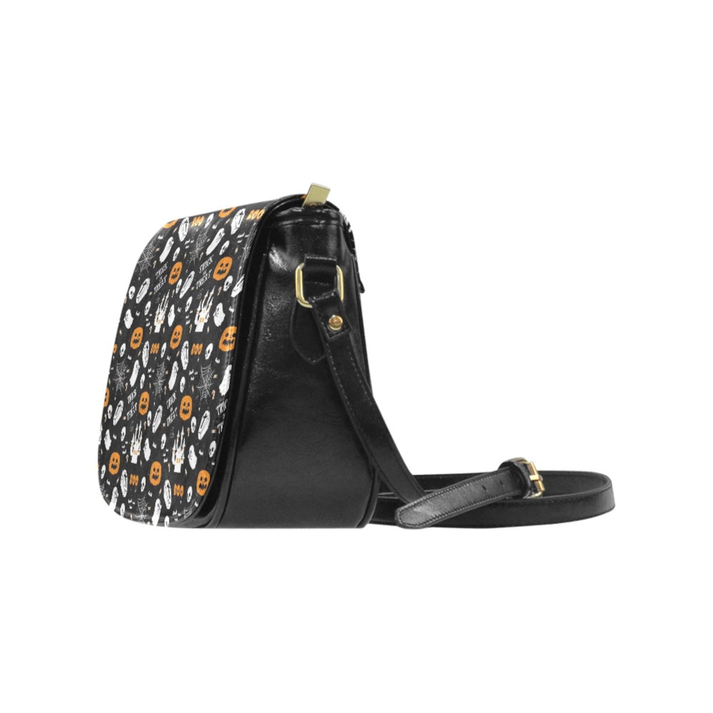 Halloween Goth Handbag Witchy Spooky Ghost and Pumpkin Crossbody Bag Black Gothic Purses D2489278