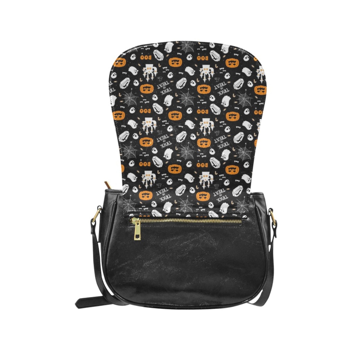 Halloween Goth Handbag Witchy Spooky Ghost and Pumpkin Crossbody Bag Black Gothic Purses D2489278