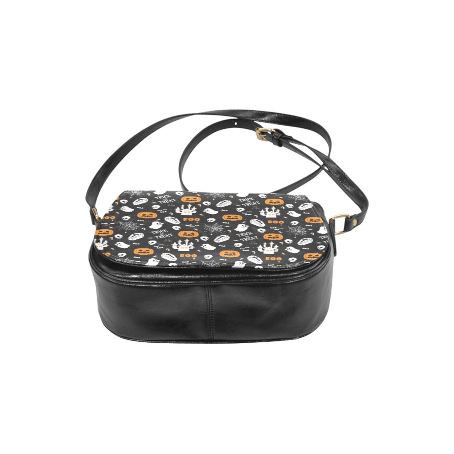 Halloween Goth Handbag Witchy Spooky Ghost and Pumpkin Crossbody Bag Black Gothic Purses D2489278