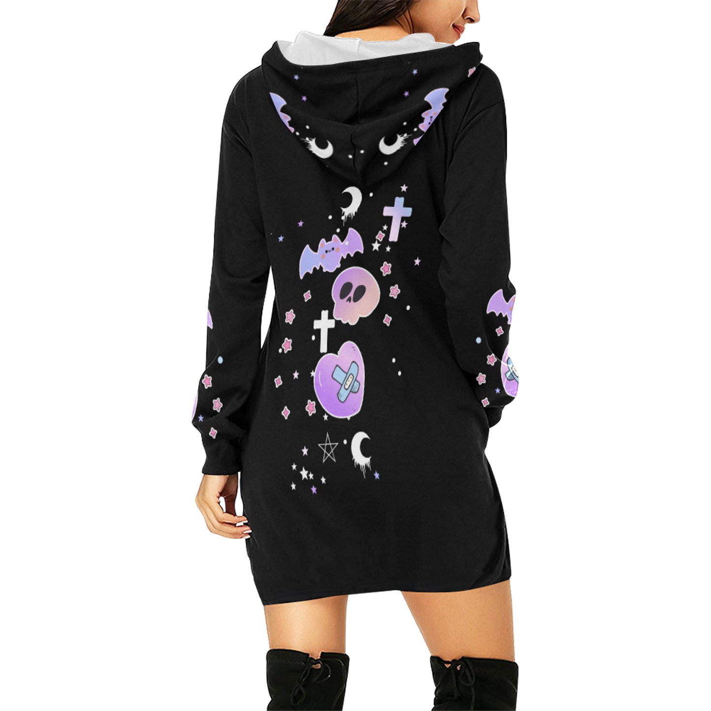 Pastel goth Black Hoodie Dress Kawaii Goth Clothes Yume Kawaii Hoodie Dress Creepy cute Halloween dress D2293067
