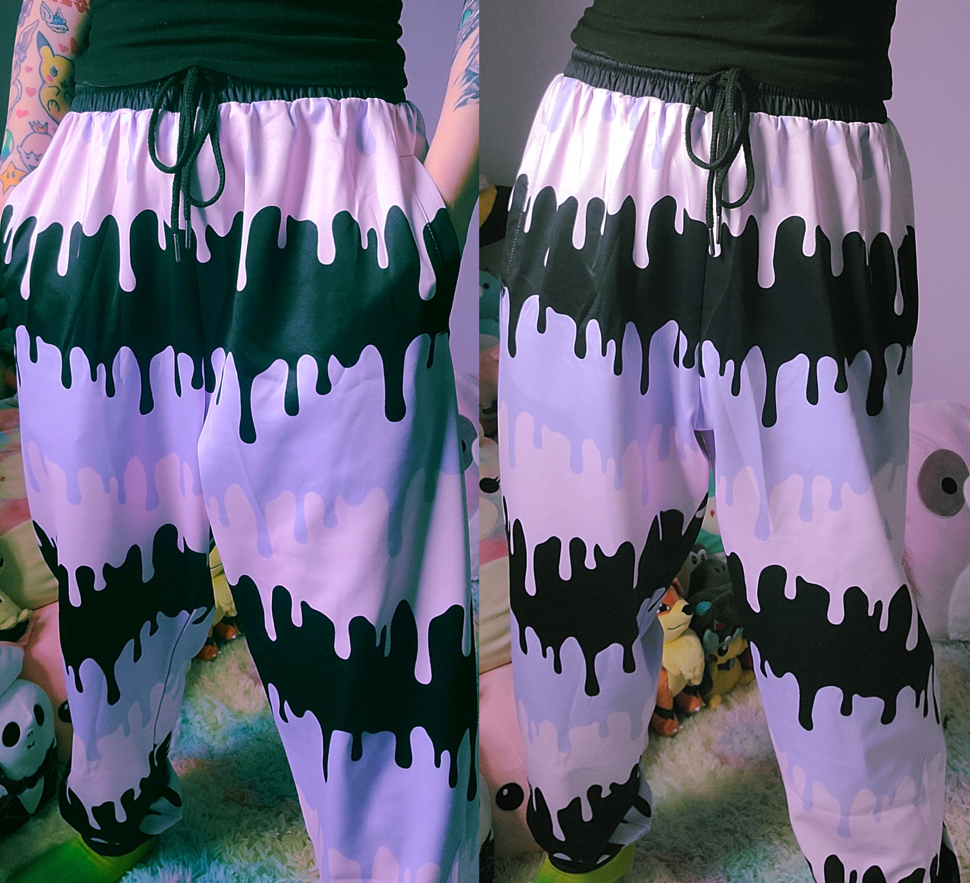 model wearing spooky pastel goth joggers 