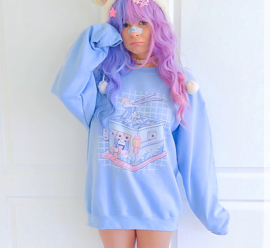 Pastel Yume Kawaii Blue Panda Sweatshirt Cute Kawaii Meets Fairy Kei Fashion 632S