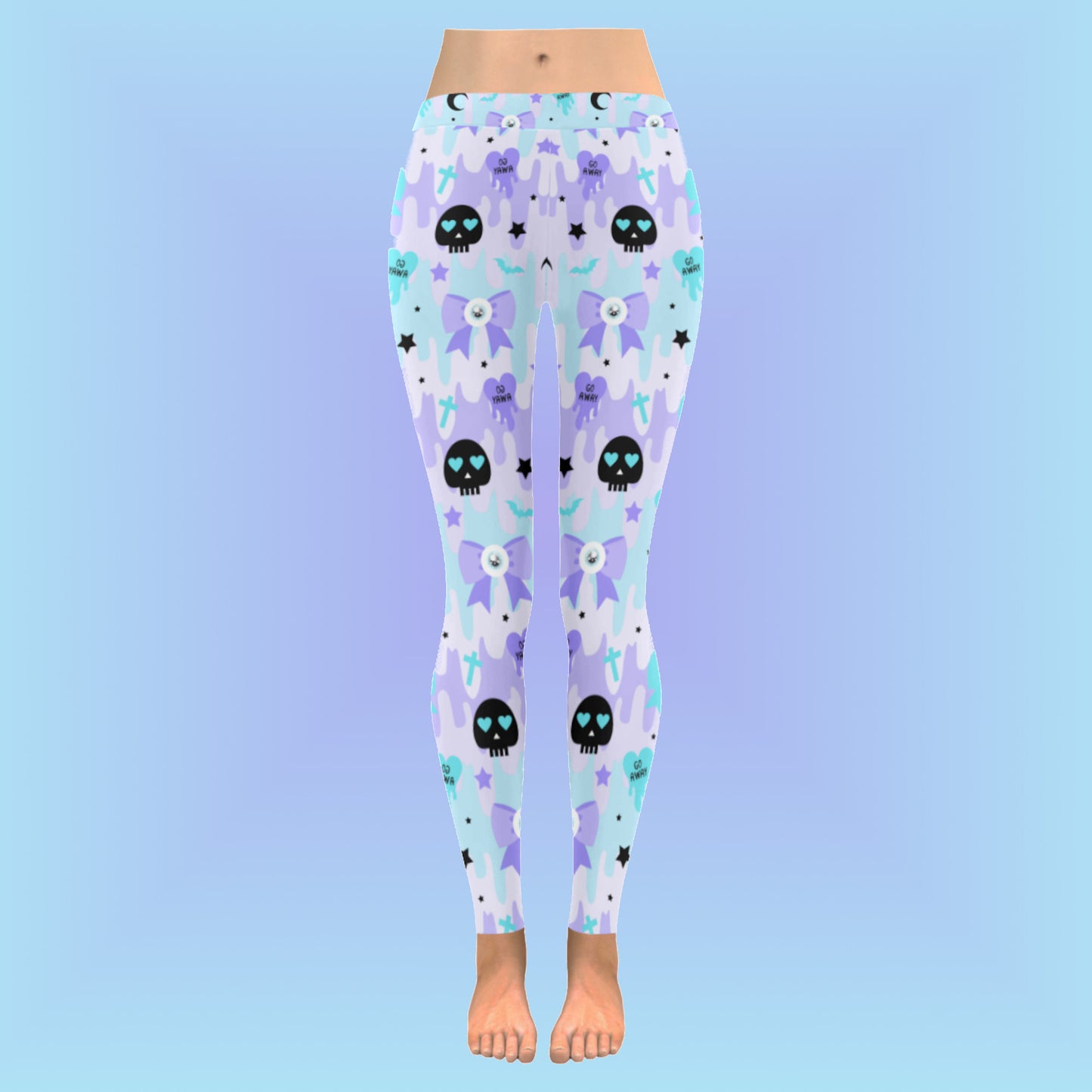 Youth model wearing  pastel  goth  kawaii cute creepy leggings