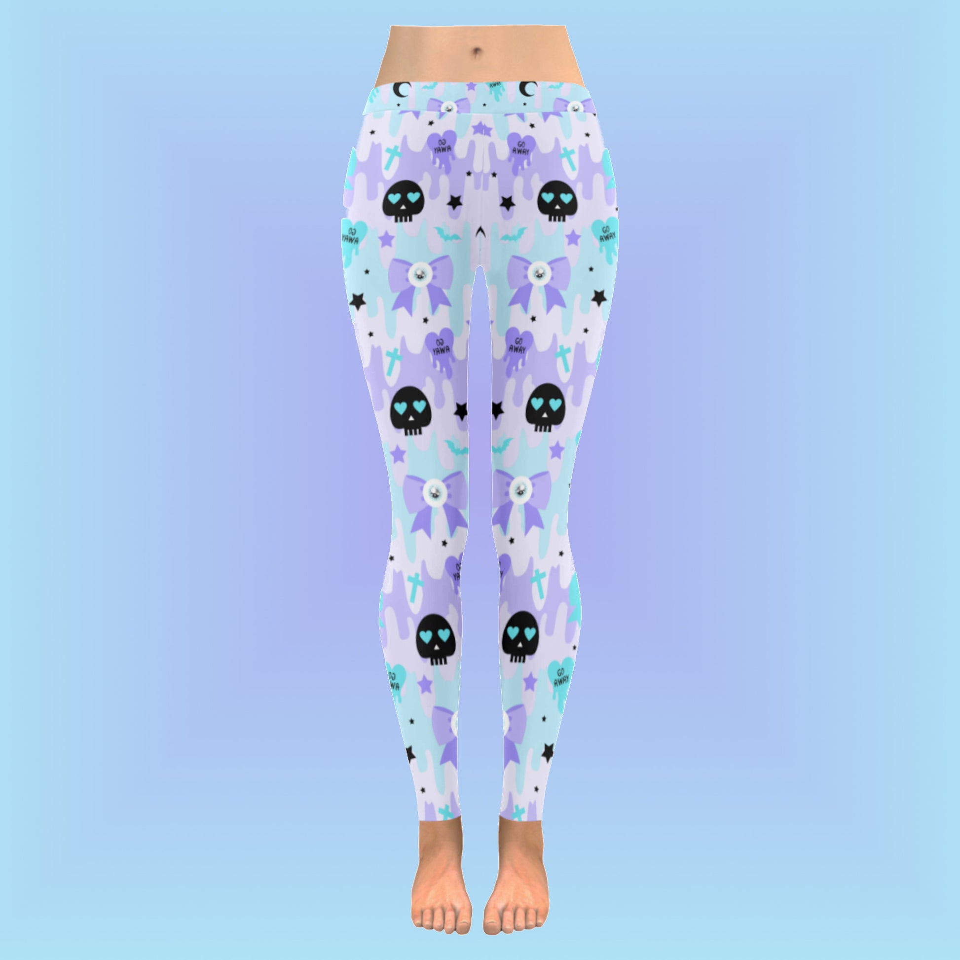 Youth model wearing  pastel  goth  kawaii cute creepy leggings