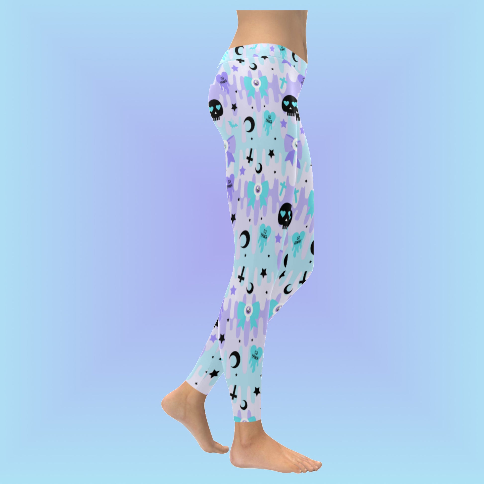 Youth model wearing  pastel  goth  kawaii cute creepy leggings