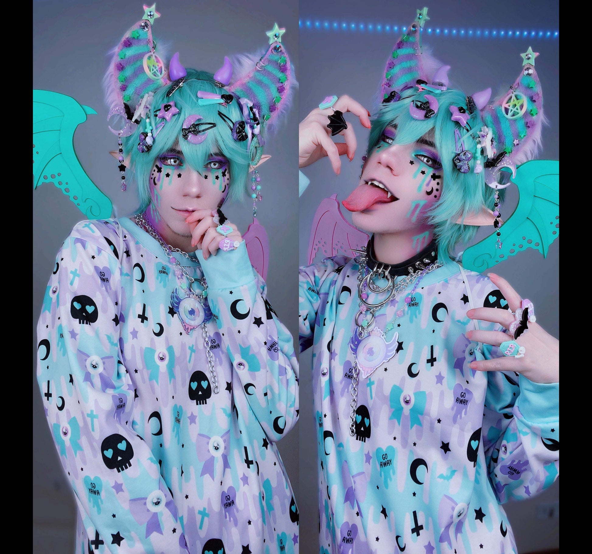 pastel goth sweatshirt with cute creepy skull bow design displayed on pastel background