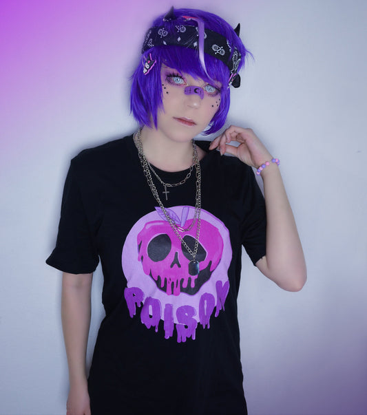 Youth model wearing a kawaii pastel goth shirt 
