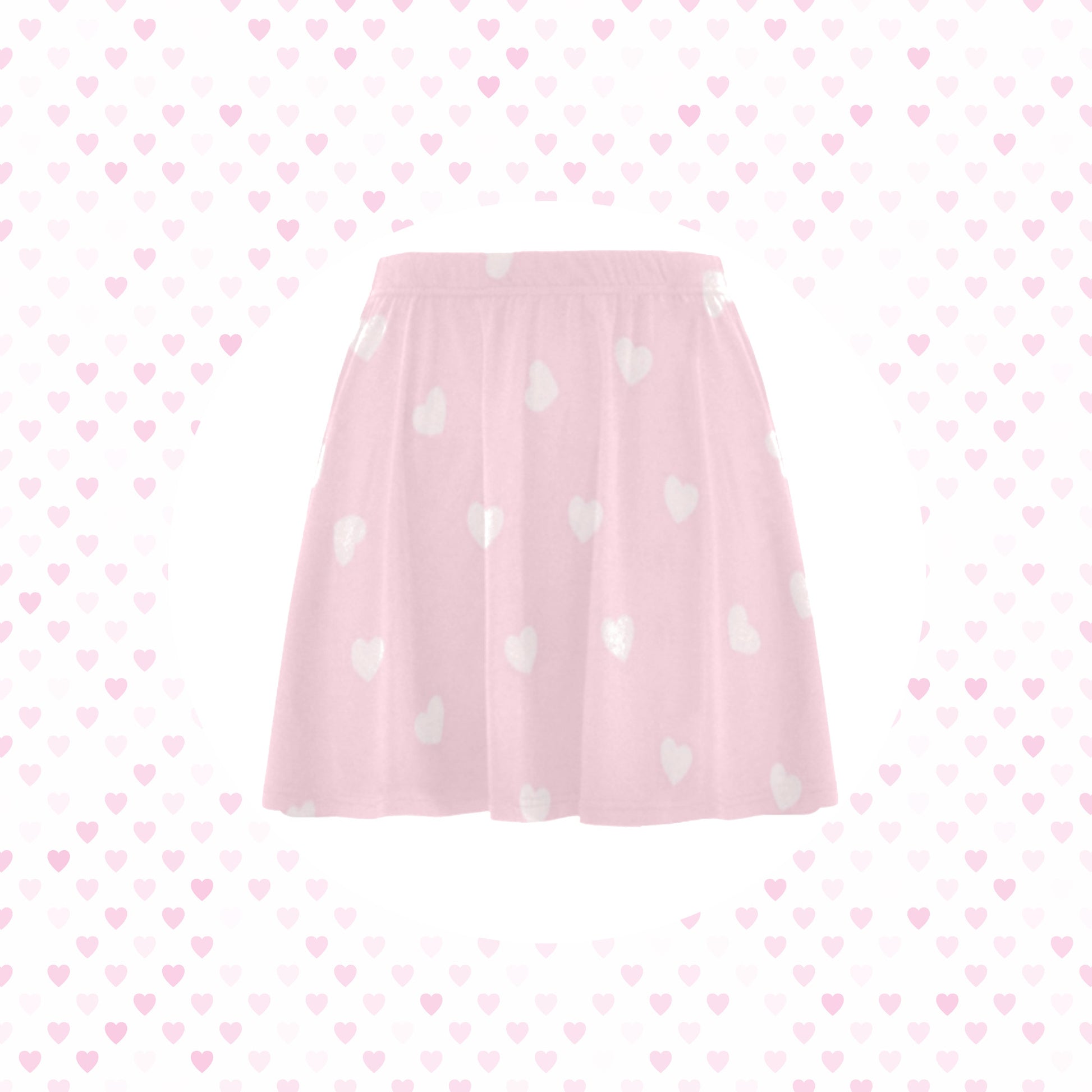 Pink  kawaii skater skirt displayed on love-heart background