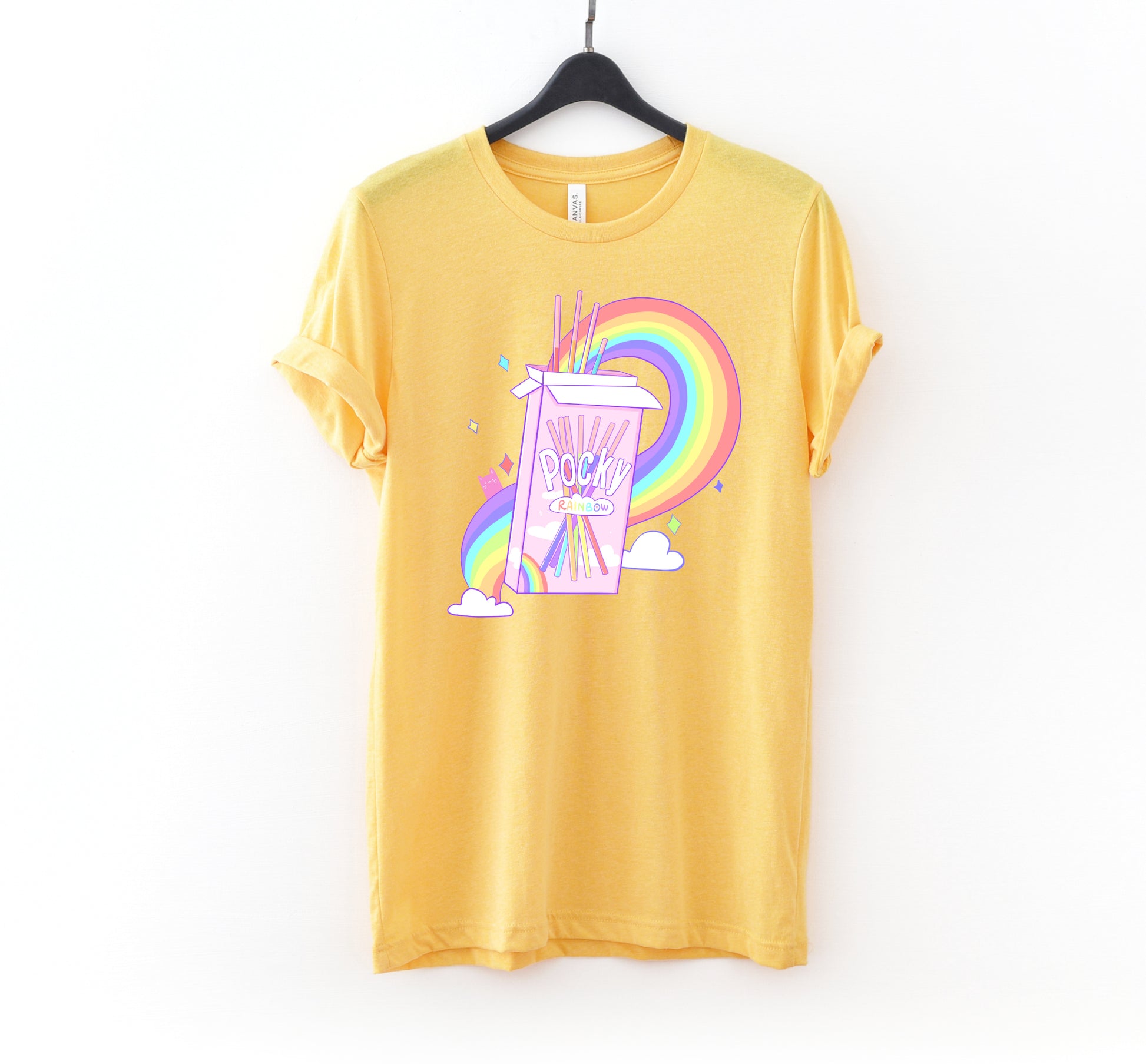 Yellow pastel kawaii t-shirt displayed on clean white background.