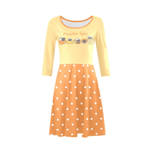 Pumpkin Dress with yellow top and orange polka dot skirt on a white background