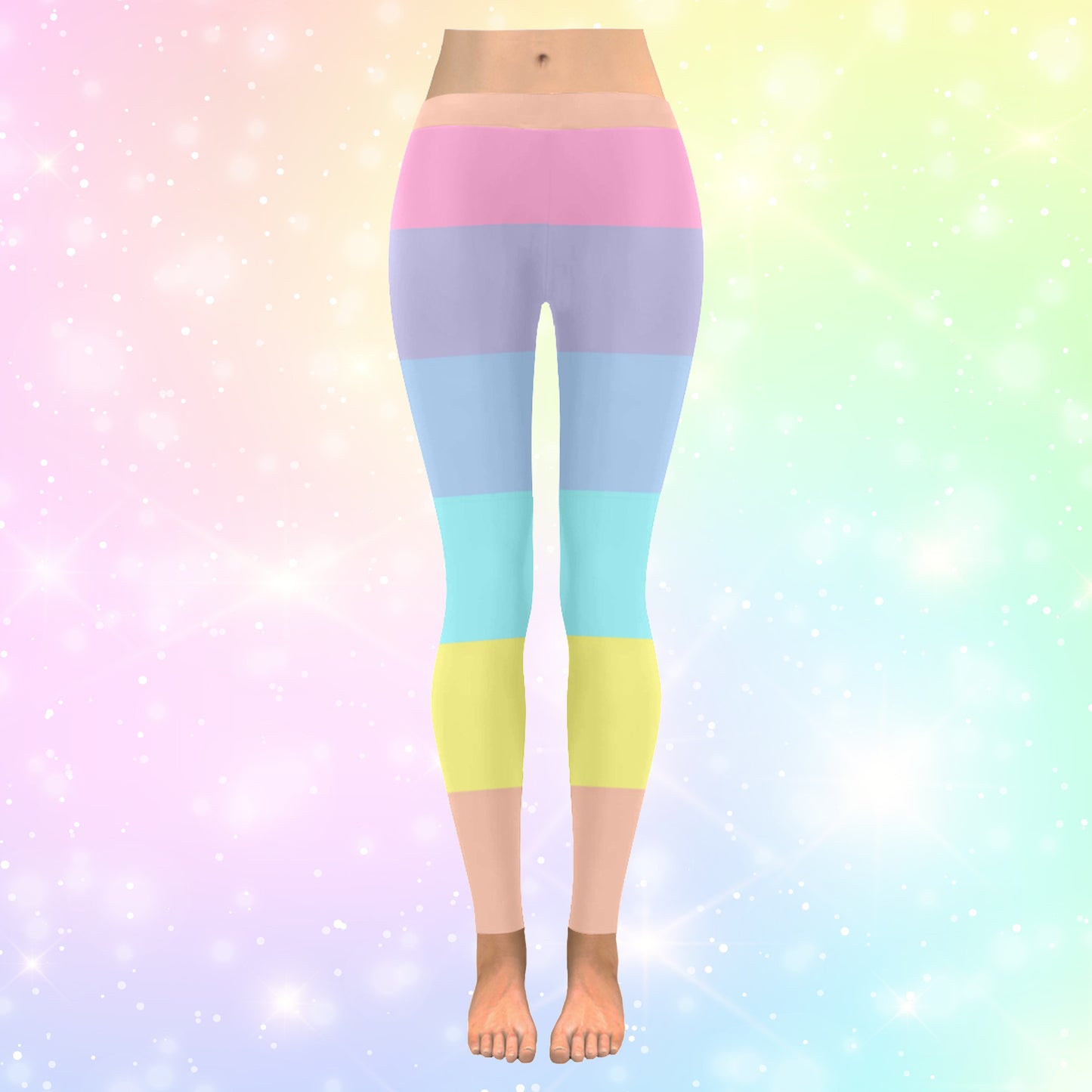Yume kawaii Pastel Rainbow Leggings displayed on pastel  background
