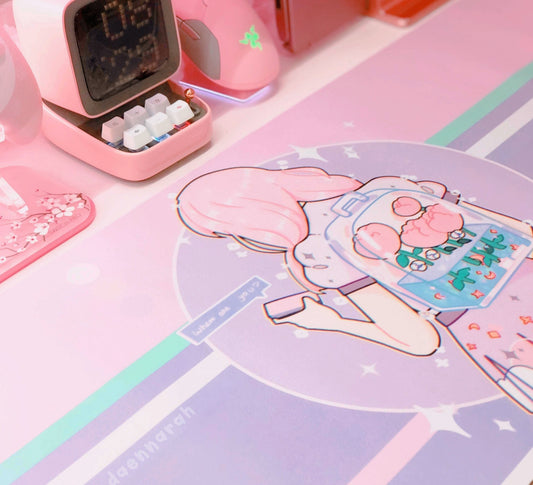 Cute and colorful desk mat perfect for kawaii-themed workspaces or gaming setups