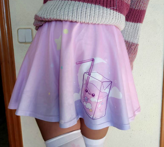 Youthful model wearing a cute kawaii skirt with pastel colours