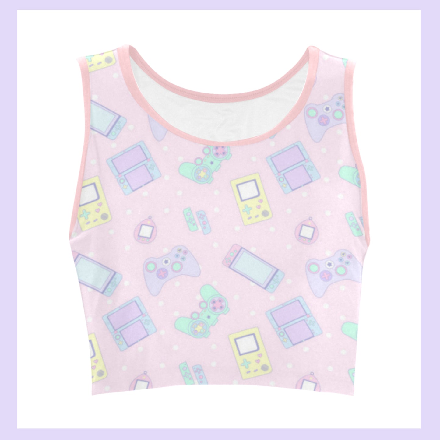 Pink pastel kawaii crop top displayed on clean white background