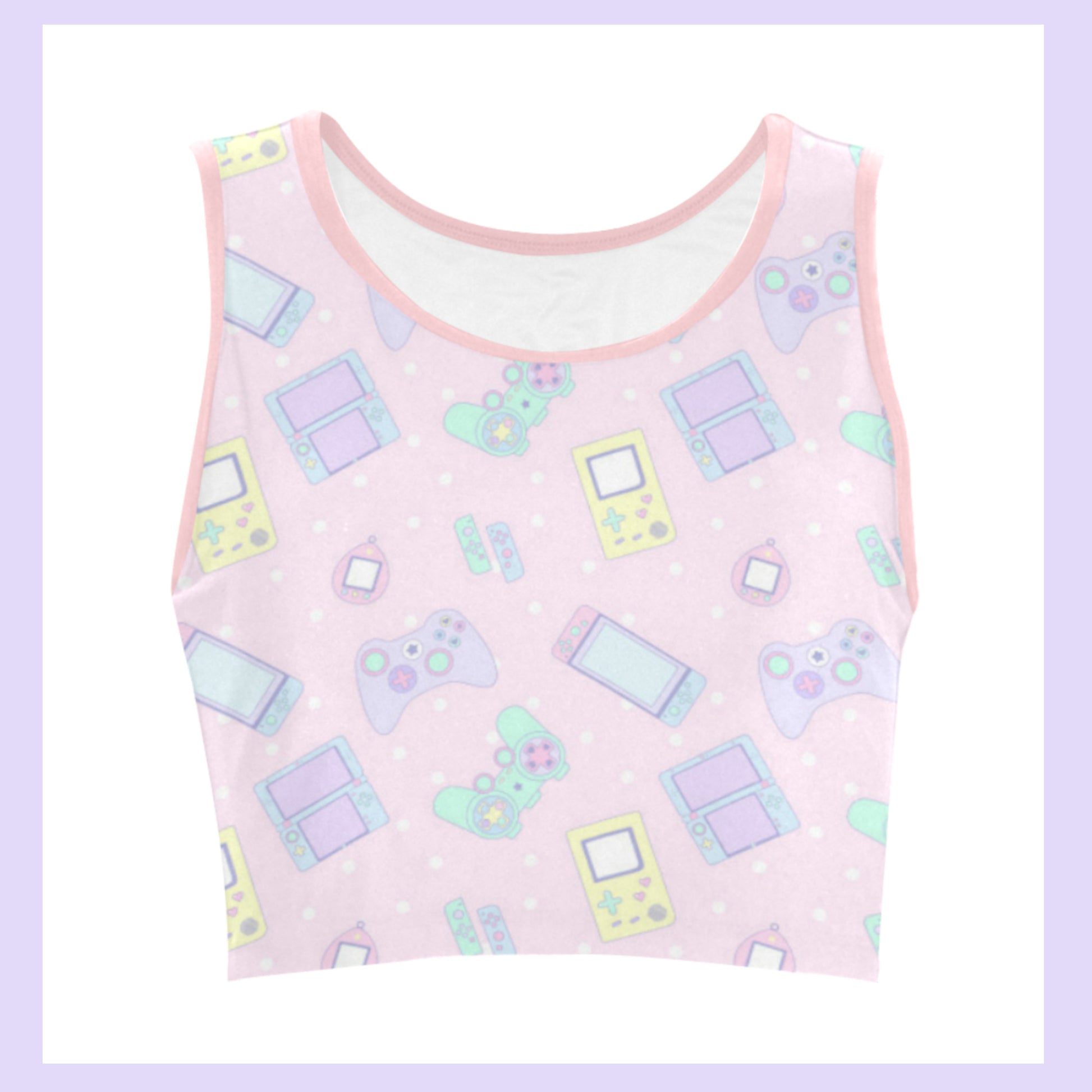 Pink pastel kawaii crop top displayed on clean white background